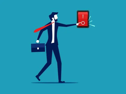Businessman pushing a button to turn off the switch. vector Illustrazione stock