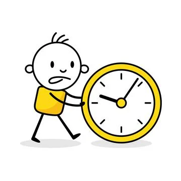 Businessman pushing a clock on white background. Hand drawn doodle man. Vecto Stock Illustration