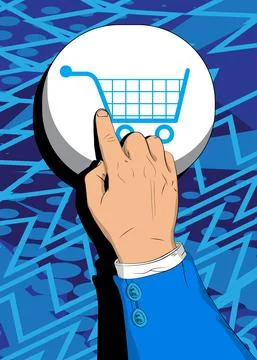 Businessman pushing E-commerce icon, Shopping symbol button with his index fi Illustrazione stock