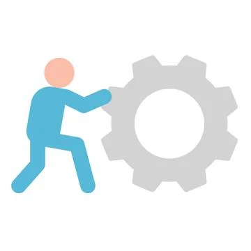 Businessman Pushing Gear Flat Vector Illustration Symbolizing Work and Proces Stock Illustration