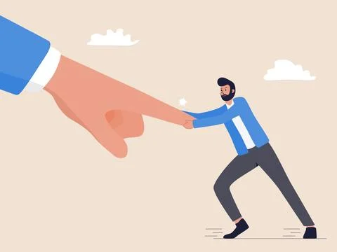 Businessman Pushing Giant Hand: Challenge and Ambition Illustration Stock Illustration