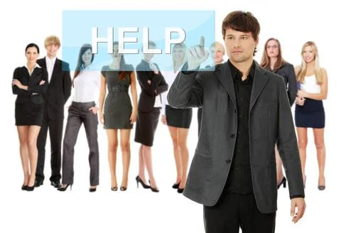 Businessman pushing HELP on a touch screen interface. Businessman pushing ... Stock Photos