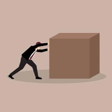 Businessman pushing huge cube Illustrazione stock