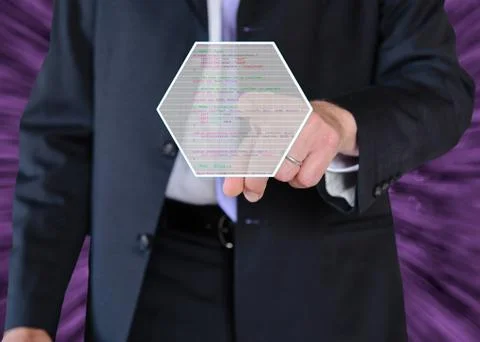 Businessman pushing programming language concepts Stockfoto's