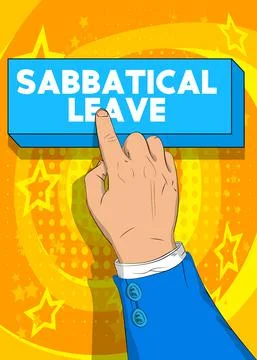 Businessman pushing Sabbatical leave button with his index finger. Comic book Illustrazione stock