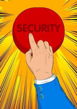 Businessman pushing Security button with his index finger. Comic book style c Stock Illustration