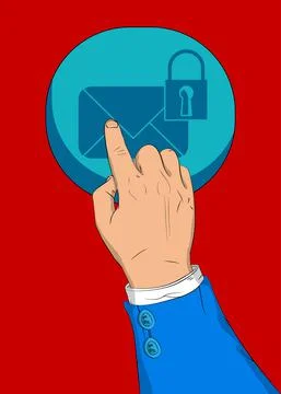 Businessman pushing Sending encrypted E-Mail protection blue secure mail inte イラスト素材