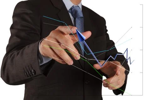 Businessman  pushing solution graph on a touch screen interface Ilustración de archivo