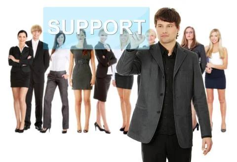 Businessman pushing SUPPORT on a touch screen interface. Businessman pushi... Stock Photos