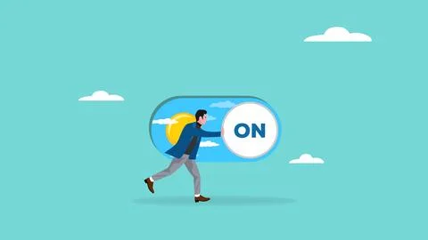 Businessman pushing toggle switch on button slider bar vector illustration,.. 库存插图