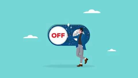 Businessman pushing toggle switch off button slider bar vector illustration.. Stock Illustration