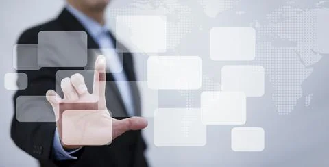 Businessman pushing touch screen button empty  on the graph Screen Icon of me Stock Photos