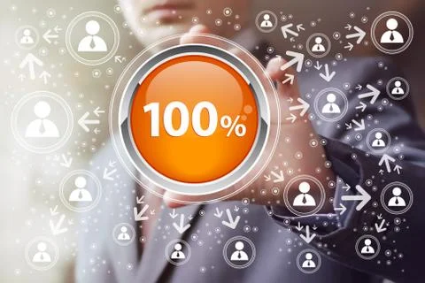 Businessman pushing virtual button 100 percent icon Stock Illustration