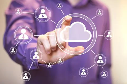 Businessman pushing virtual button cloud icon Stock Photos