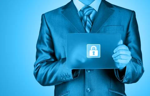 Businessman pushing virtual security button Stock Illustration