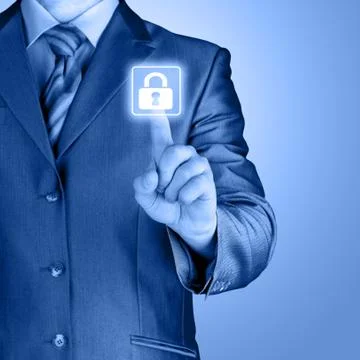 Businessman pushing virtual security button Stock-Illustration