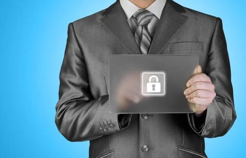 Businessman pushing virtual security button Stock Illustration