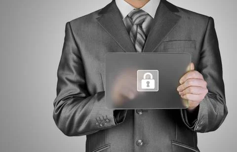 Businessman pushing virtual security button Stock Illustration