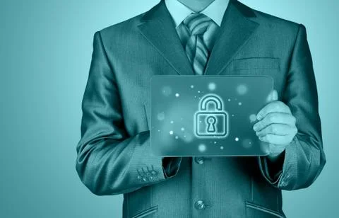 Businessman pushing virtual security button Stock Illustration