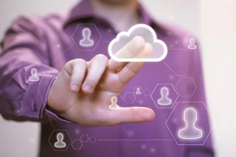 Businessman pushing web button cloud icon Stock Photos