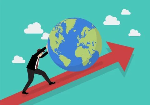 Businessman pushing the world on graph up Stock Illustration