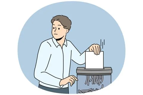 Businessman put document in shredder Stock Illustration