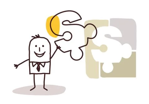 Businessman with puzzle &amp; Solution Stock Illustration