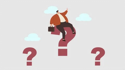 Businessman on question mark contemplating problems and seeking solutions Video stock 344631375