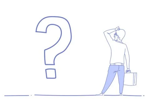 Businessman question mark pondering problem concept future business direction Stock Illustration