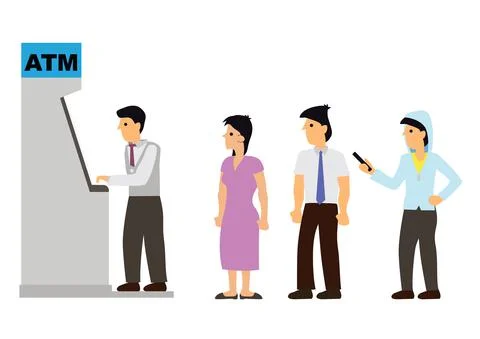Businessman queuing for ATM machine to withdraw cash. Stock Illustration