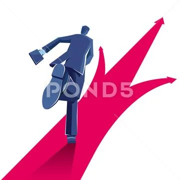 Businessman ran forward,following the direction of the arrow. Stock Illustration