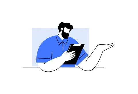 Businessman Reading and Presenting Data in Modern Minimalist Style Stock Illustration