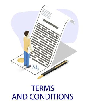 Businessman reading contract, flat vector isometric illustration. Terms and Stock Illustration