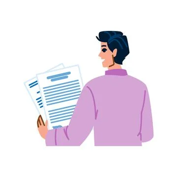 Businessman reading contract or analyzing financial report with smiling face 스톡 일러스트