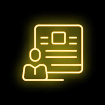 Businessman reading document with charts and statistics neon sign icon Stock Illustration