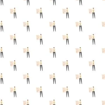 Businessman reading newspaper seamless pattern illustrating business news Stock Illustration