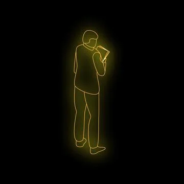 Businessman reading notes taking pause gold neon light イラスト素材