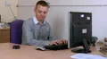 Businessman receives bad news text message HD Footage