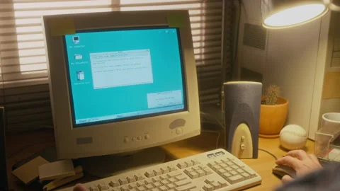 Businessman Receiving Email while Working on Retro Computer at Home Stock Footage 327237048