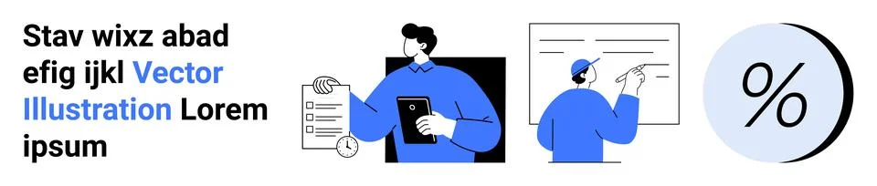Businessman reviewing a document, presenting data on the whiteboard, large pe Stock Illustration