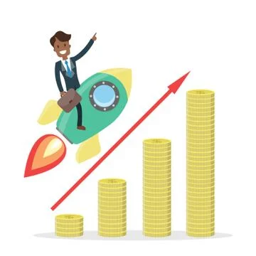 Businessman riding a rocket. Illustrazione stock