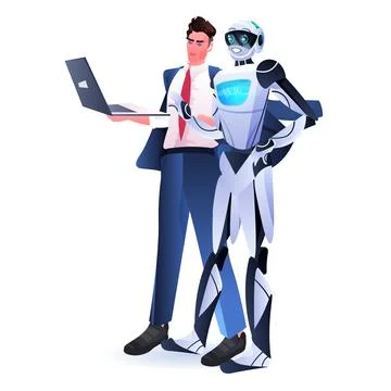 Businessman with robot using laptop artificial intelligence technology concept Stock Illustration