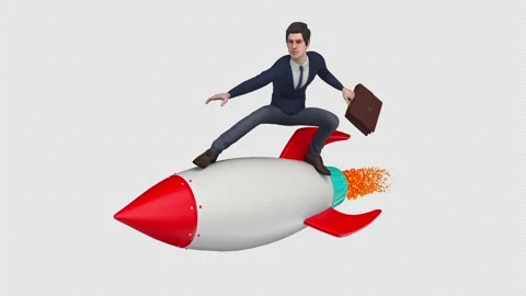 Businessman on a rocket – 3d render looped with alpha channel. Stock Footage 188420422