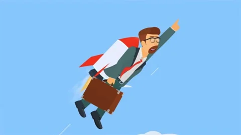 Businessman on a rocket. Animation of a rocket flight. Cartoon Stock Footage 199361477