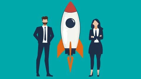 Businessman with rocket on the background of the startup Stock Illustration