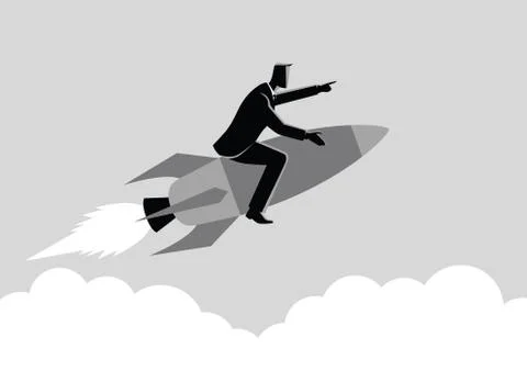 Businessman on a rocket Stock Illustration