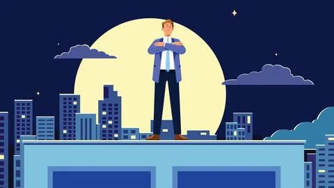 Businessman on Rooftop Stock Illustration
