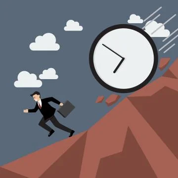 Businessman running away from clock attack Stock Illustration