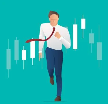 Businessman running with candlestick chart background Stock Illustration