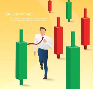 Businessman running with candlestick chart background Stock Illustration